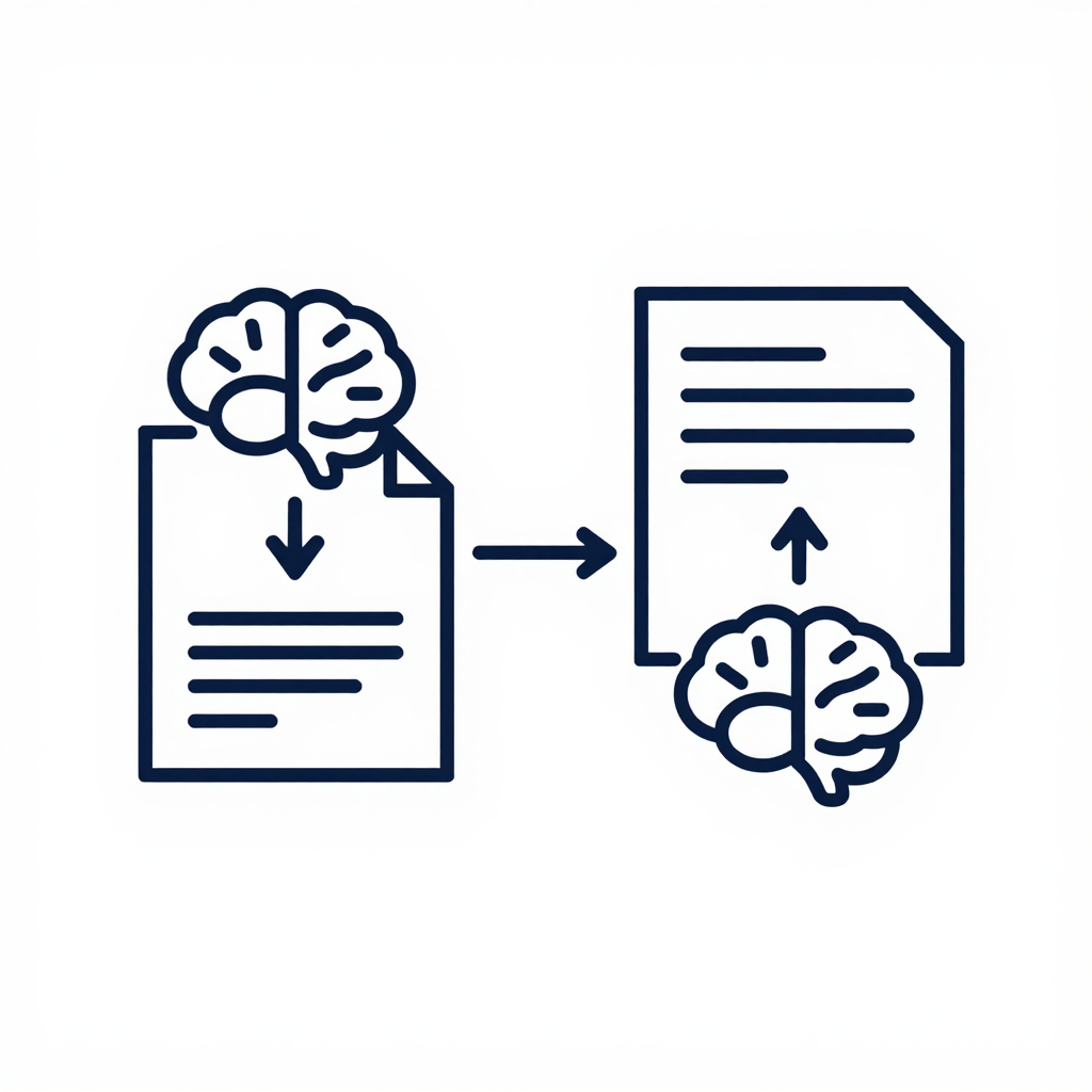 Diagram of an AI coding agent handling a prompt with full context versus compressed context, using icons of a brain, document, and compression arrows