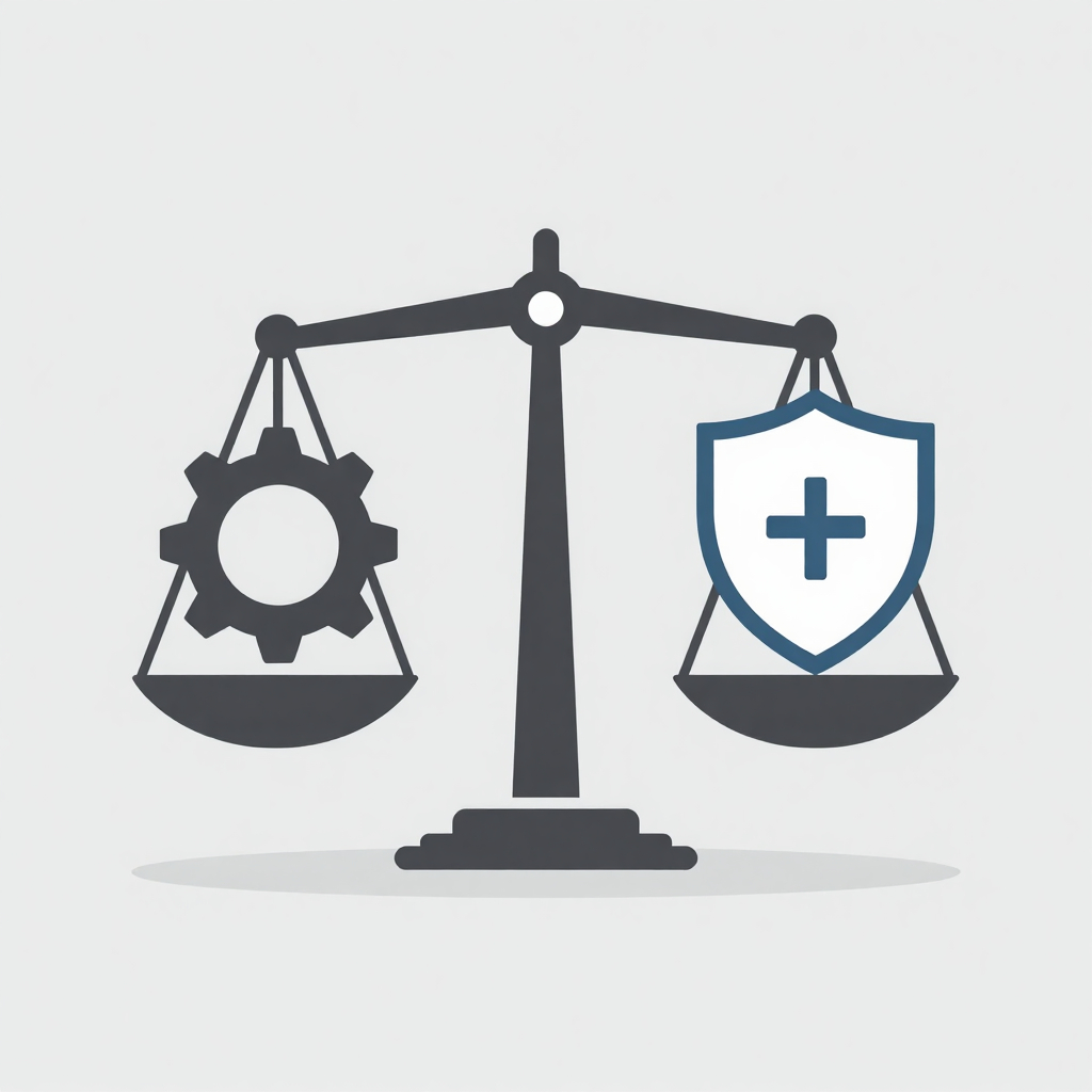 Illustration of a balanced scale with symbols for AI cost efficiency and data sovereignty, showing the tension between them.