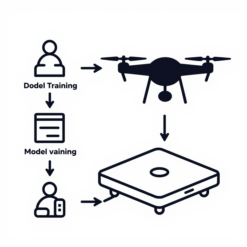 Diagram of AI research flow connecting to military hardware
