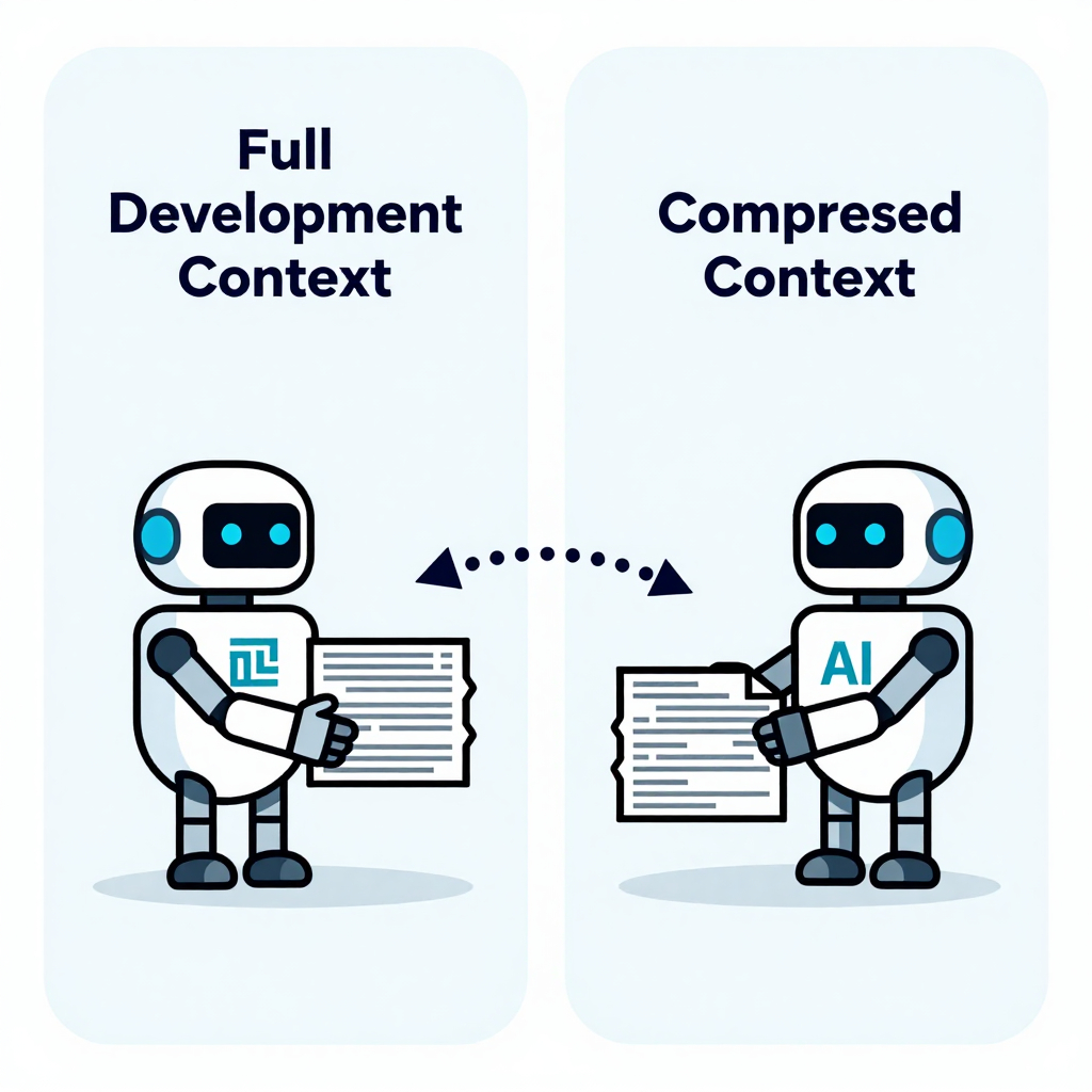 AI coding agent receiving full and compressed development context illustration
