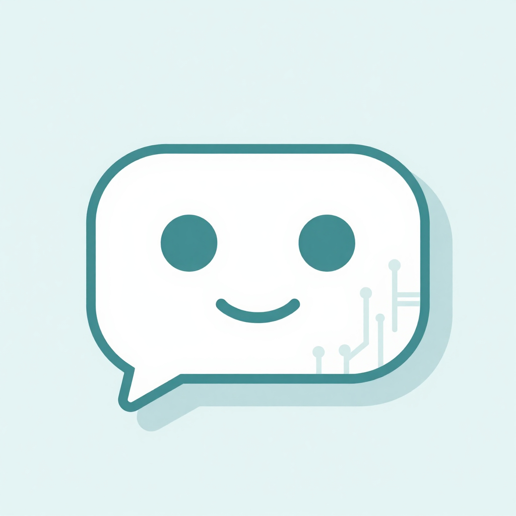 Friendly chatbot icon with a smiling face and subtle circuitry shadow