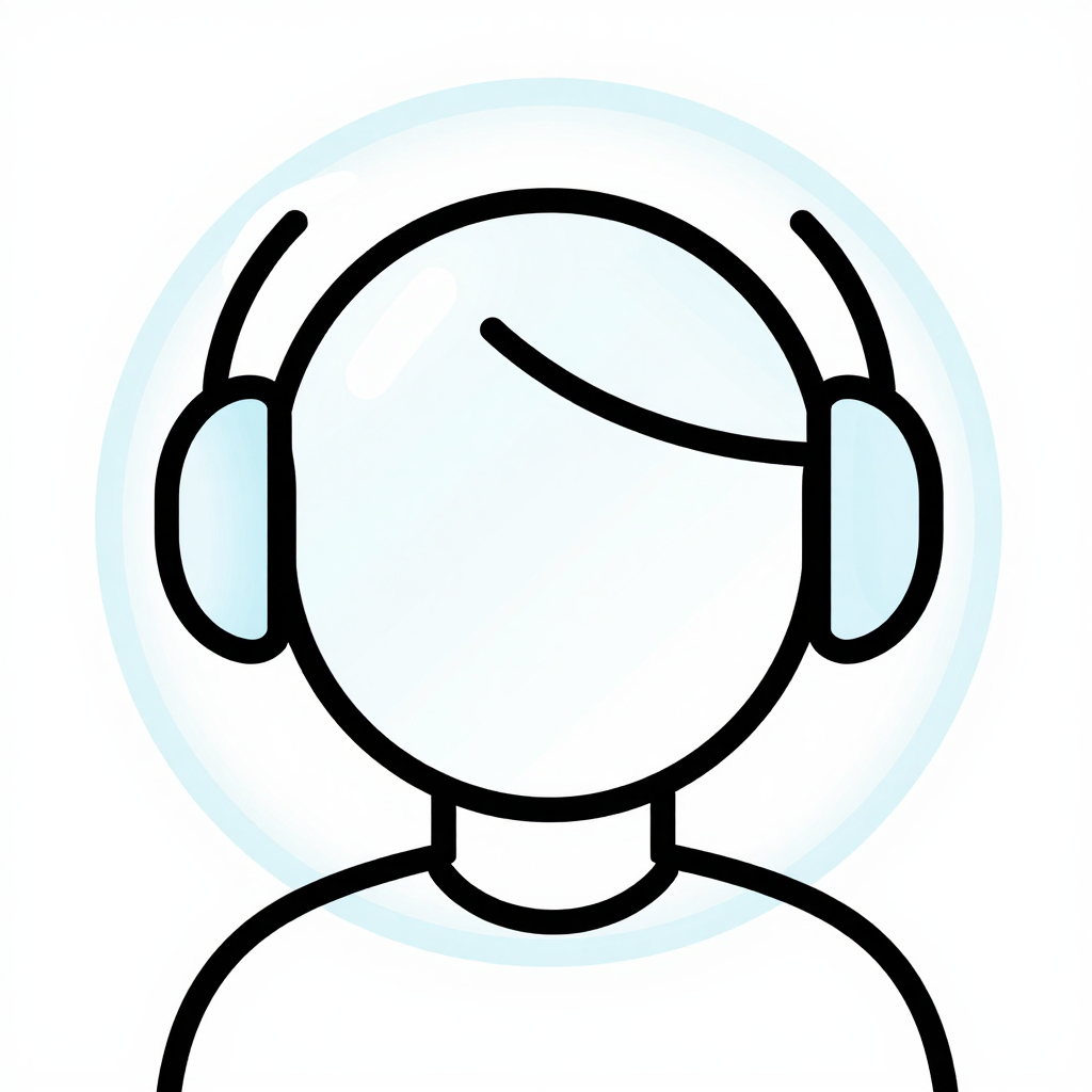 Minimal line‑art headphones with sound bubble