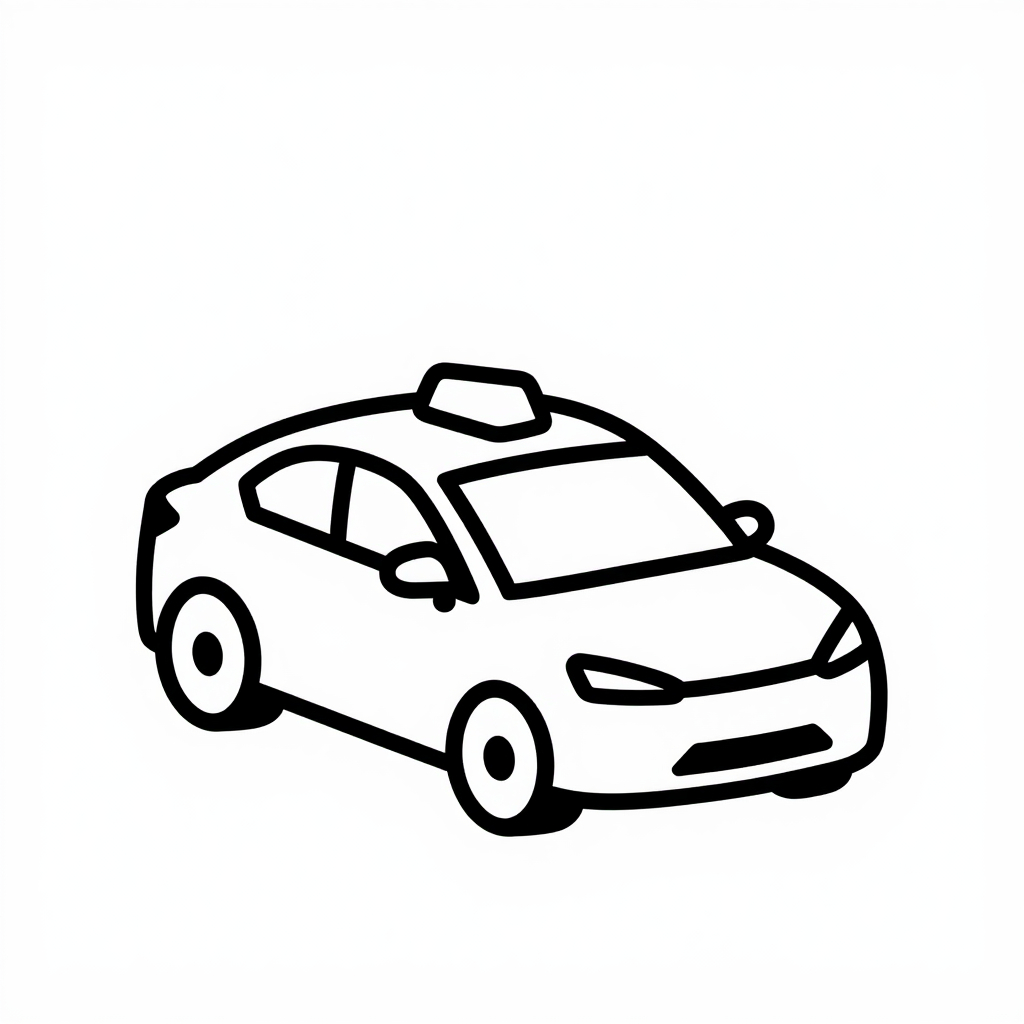 Line‑art illustration of a sleek futuristic robotaxi with a visible Nvidia Vera Rubin AI superchip badge on its roof.