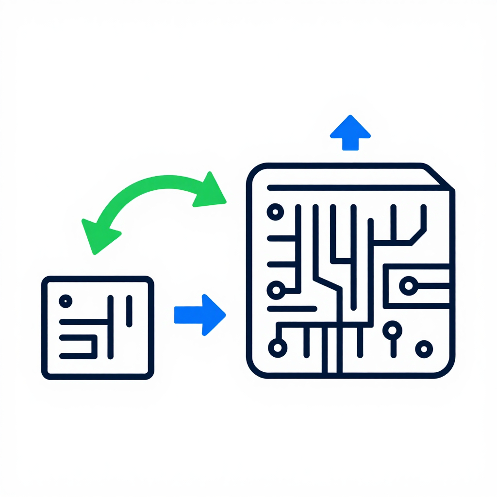 Icon-style illustration showing a small language model on the left and a large language model on the right, with green and blue arrows indicating the small model's cost‑efficiency and speed advantages.