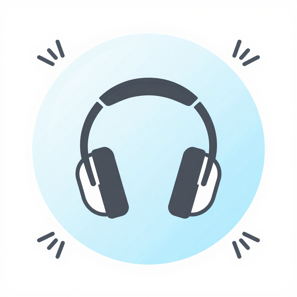 Minimalist illustration of headphones inside a translucent acoustic bubble isolating them from ambient noise.