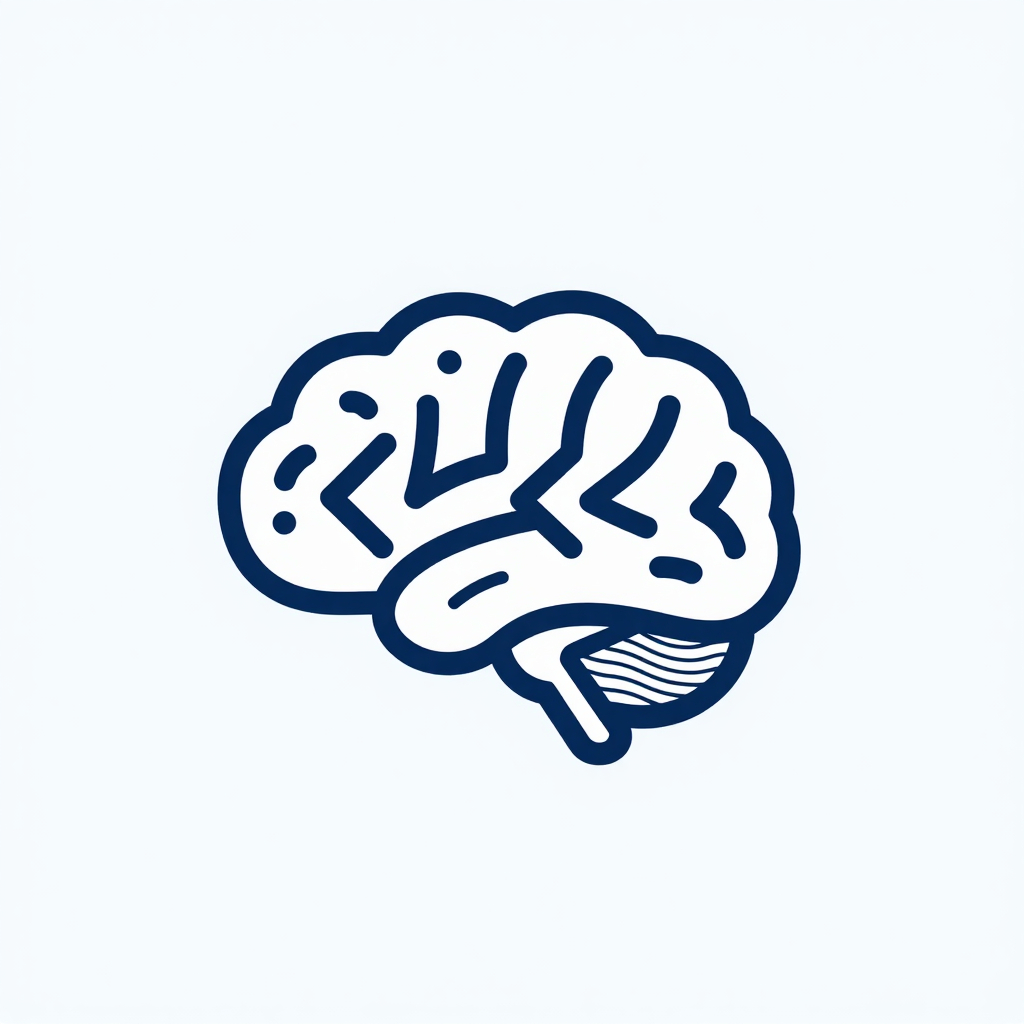 AI brain merging with code brackets, icon style illustration